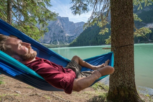 Blue hammock with mosquito net
